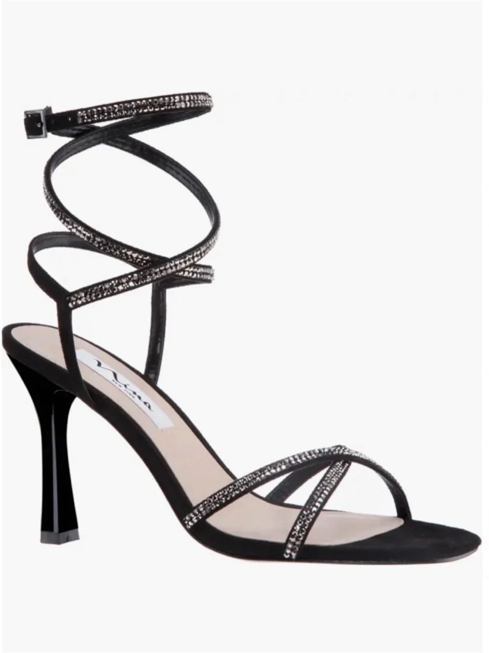 Nina Denise Black Glitter Ankle Wrap Sandal Size 5